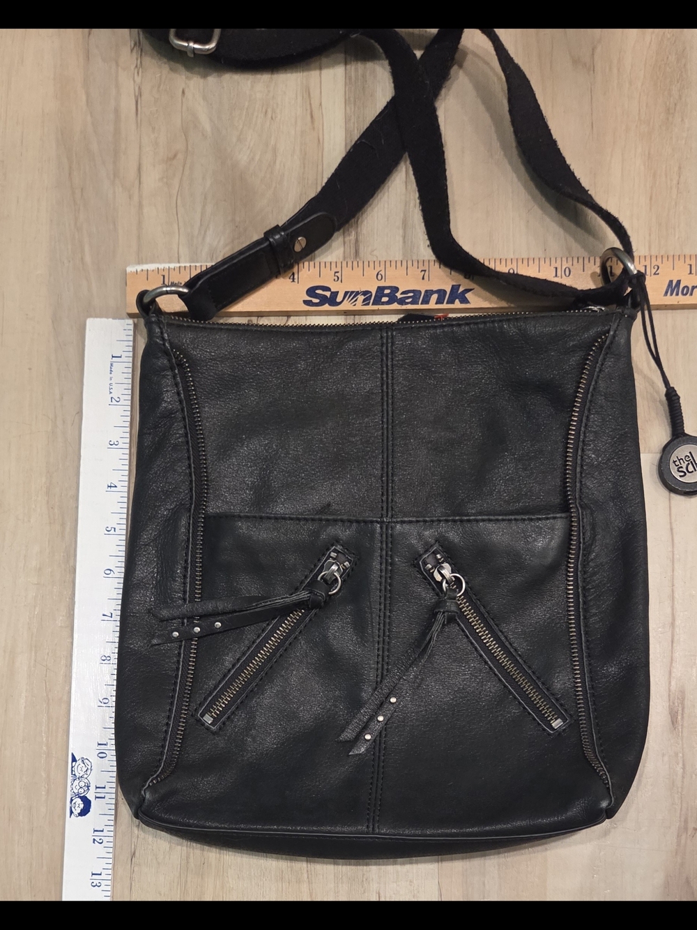 The Sak Black Leather Adjustable Crossbody Strap Bag